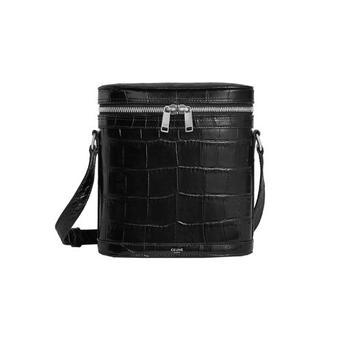 CELINE/赛琳 22新款 男士黑色鳄鱼压纹小牛皮双拉链开合调节肩带斜挎单肩邮差包110533EOX.38SI