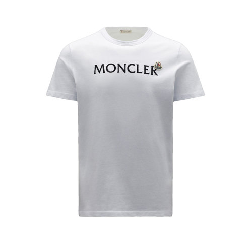 Moncler/蒙克莱 22年秋冬新款 男士光学白色纯棉Logo印花短袖T恤H20918C000258390T001