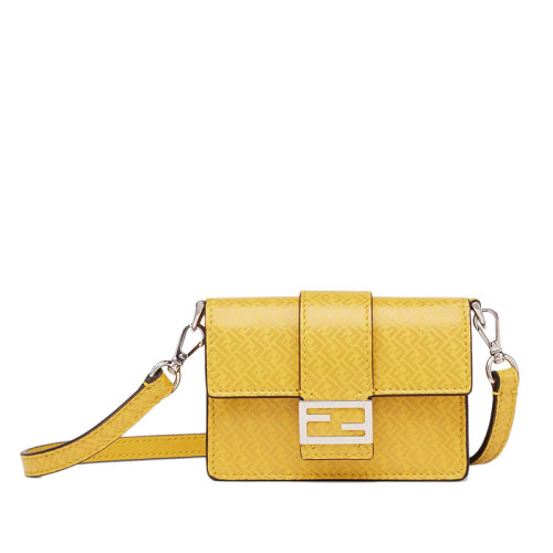 FENDI/芬迪 BAGUETTE系列 男士迷你黄色FF印花皮革手拿法棍包7M0311AGLPF0M8A