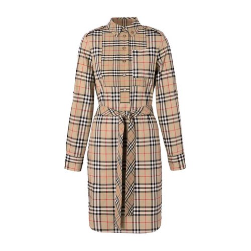 BURBERRY/博柏利  女士米色腰带弹力格纹纯棉衬衫连衣裙80295351
