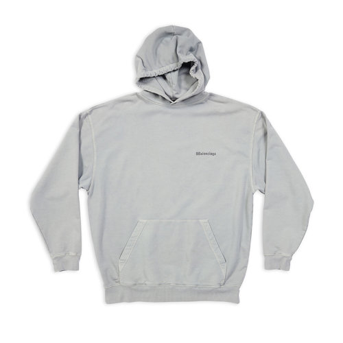 Balenciaga/巴黎世家 22年秋冬新款 男士灰色石洗中重抓绒中等剪裁正面袋鼠口袋刺绣标识抽绳连帽卫衣570811TNVG89244