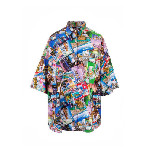 Balenciaga/巴黎世家 女装 时尚百搭 翻领 女士多色棉质短袖衬衫 595038TJLK98470 HKY0640