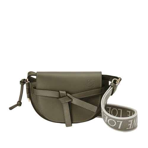 LOEWE/罗意威  Gate Dual系列 女士迷你秋绿色小牛皮翻盖单肩斜挎腰包0010623411