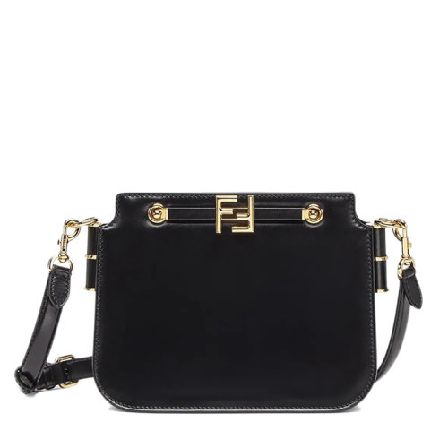 FENDI/芬迪  TOUCH系列 女士黑色小牛皮金色FF扣单肩斜挎包8BT349AHK2F0KUR