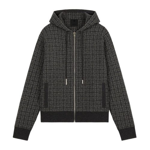 Givenchy/纪梵希 女士拼色山羊绒经典字母徽标提花装饰抽绳兜帽设计拉链开合上衣外套夹克运动衫连帽衫 BW90DD4ZAA-028