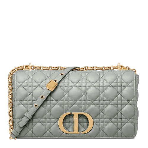 DIOR/迪奥 22春夏新款CARO系列 女士大号灰色柔软牛皮革藤格纹金扣金链翻盖开合单肩斜挎包M9243UWHC_M41G