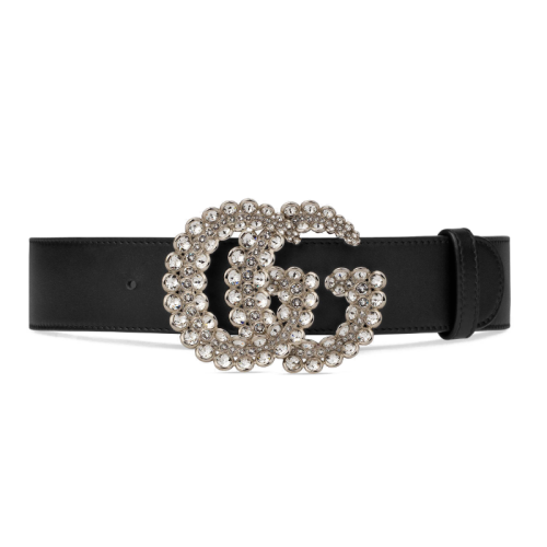 GUCCI/古驰 女士黑色皮革带水晶的金属双G搭扣腰带40毫米582100AP0IN1081