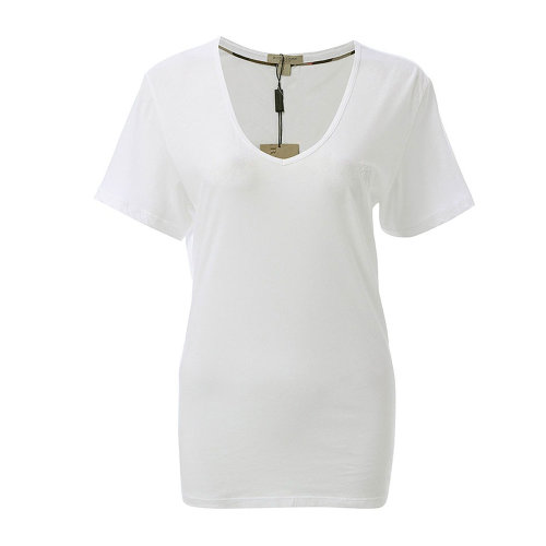 主推 BURBERRY/博柏利 burberry服装 巴宝莉 纯棉  修身显瘦 格纹领 白色 T恤 女装 女士短袖T恤 博柏利t恤