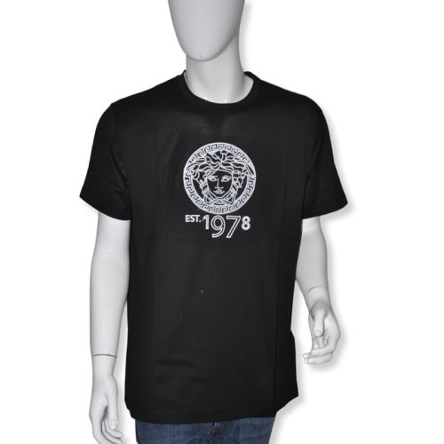 VERSACE/范思哲 男士黑色棉质经典字母徽标美杜莎头像印花装饰圆领短袖上衣T恤 A75129-A201952-A99C