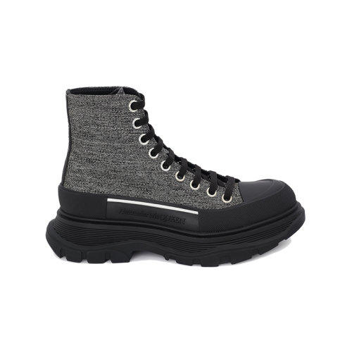Alexander McQueen/亚历山大麦昆 22年秋冬新款 Tread Slick系列 女士黑色/银色斑纹帆布系带踝靴高帮运动鞋718369W4US28163