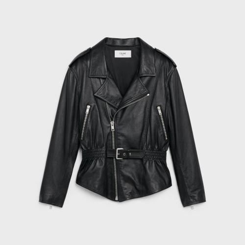  CELINE赛琳思琳 22年秋冬 女士 夹克 饰腰带柔软羊皮革机车夹克 2EB96305Q.38NO