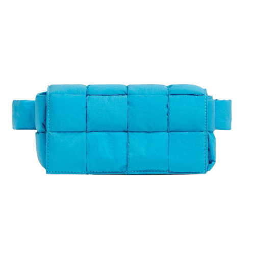 Bottega Veneta/葆蝶家 22新款 男士迷你蓝色尼龙翻盖磁扣开合腰包679763VBO804617