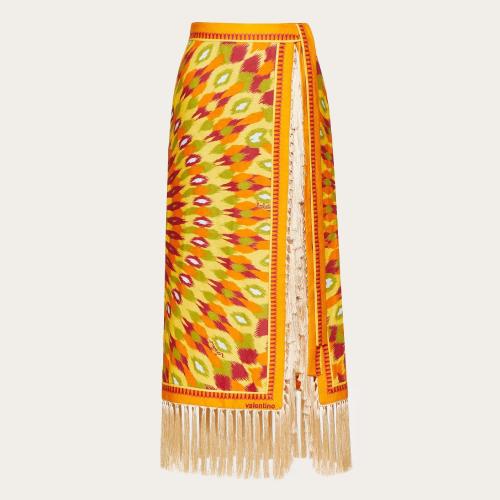  VALENTINO华伦天奴 22年秋冬 女士 半身裙 JUPE EN LIN a IMPRIMé ROUND RAIN 1B3RA8X17AL0DN