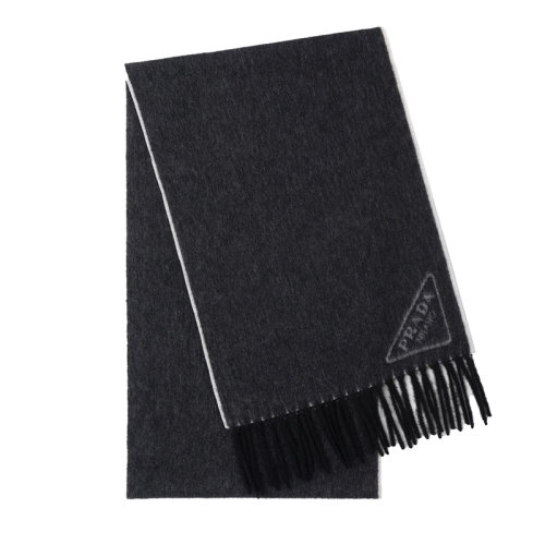 PRADA/普拉达  女士黑色/粉笔白色羊绒围巾1FS009_2D3E_F0N12