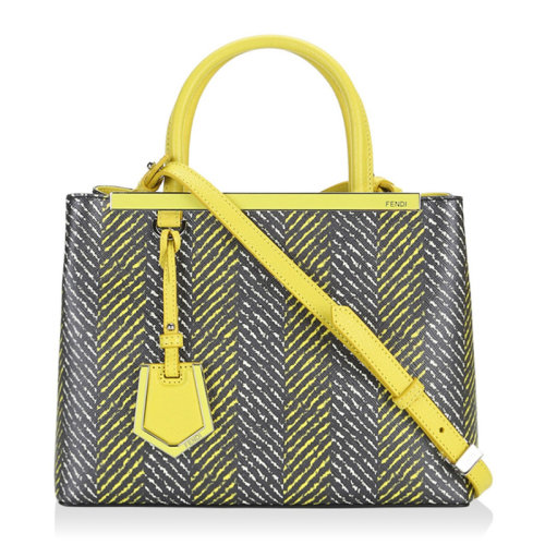 FENDI/芬迪  女士黄色拼灰色牛皮拼PVC条纹小号单肩包斜挎包手提包
