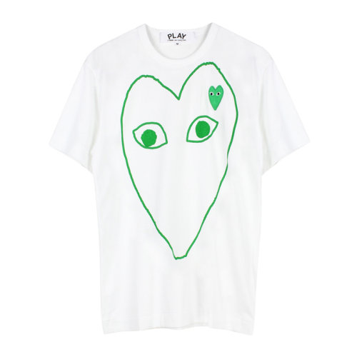 COMME DES GAR?ONS PLAY 男士 服装 21春夏 白色绿线心形logo圆领短袖T恤 男士短袖T恤