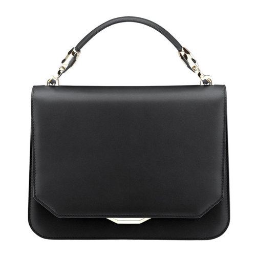 BVLGARI/宝格丽 女士黑色小牛皮翻盖开合金属徽标可拆卸肩带手提包单肩包斜挎包女包 285765