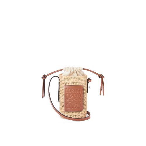  LOEWE罗意威 22年秋冬 女士 单肩包 Cylinder Pocket in raffia and calfskin C000P71X01-2435