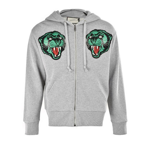 GUCCI/古驰  男装 服饰灰色棉质连虎头刺绣连帽短款外套男士夹克