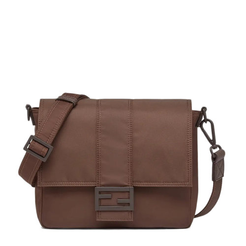 FENDI/芬迪 BAGUETTE系列 男士中号棕色再生尼龙FF搭扣翻盖单肩斜挎法棍信差包7VA537AG0PF0TU7