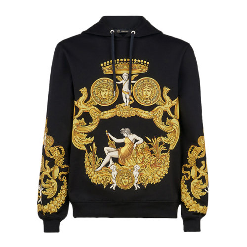 VERSACE 范思哲 男士 服装 21春夏 黑色连帽刺绣印花棉质长袖卫衣 男卫衣