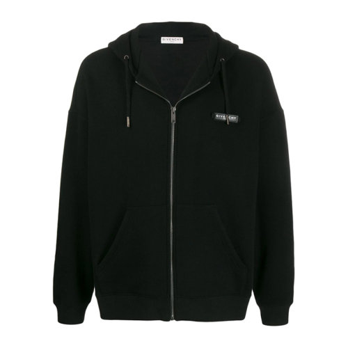 Givenchy/纪梵希 男士黑色羊绒混纺棉质经典字母徽标印花装饰拉链开合长袖上衣外套夹克 BMJ05B30GE-001