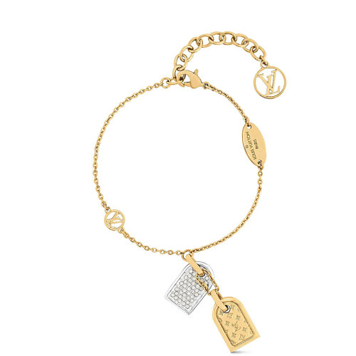 Louis Vuitton/路易威登 经典款PRECIOU系列 金色金属配银色饰物徽标印刻镀水晶铭牌手链M00579