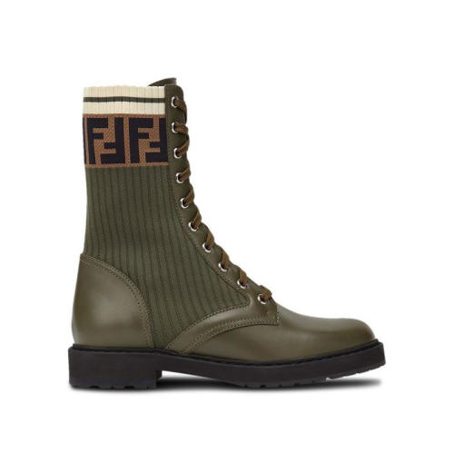 FENDI/芬迪 女鞋 女士军绿色皮革拼接老花字母马丁靴短靴 8T6780A3H4F1C39