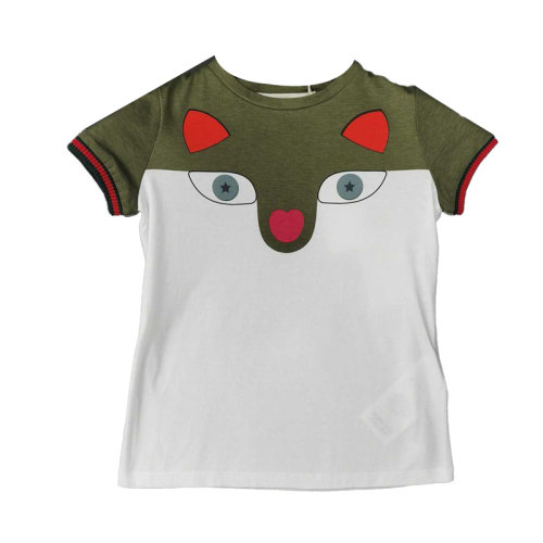 GUCCI 古驰 绿-白拼色卡通狐狸印花儿童T恤 短袖