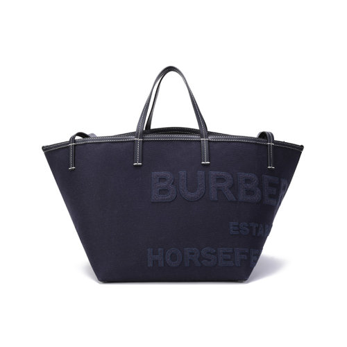 BURBERRY/博柏利 女款织物配皮Beach Tote沙滩托特包手提单肩包子母包Horseferry刺绣 80441741