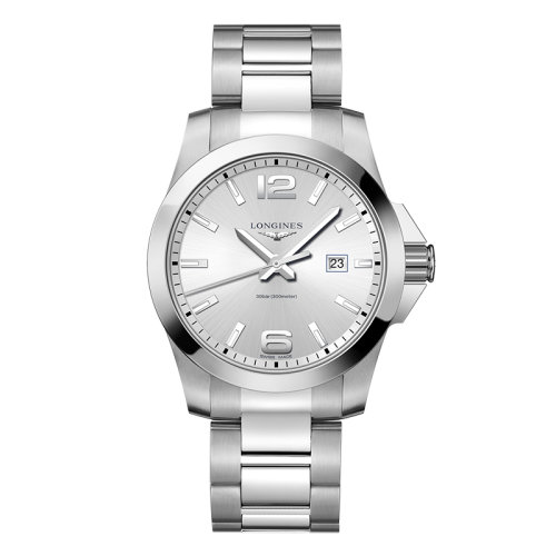 LONGINES/浪琴  康卡斯系列 石英表银盘精钢表壳钢链男表43毫米L3.760.4.76.6