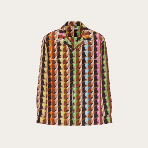 VALENTINO华伦天奴 22年秋冬 男士 长袖衬衫 CHEMISE STYLE PYJAMA EN SOIE A_VEC IMPRIMé 3D