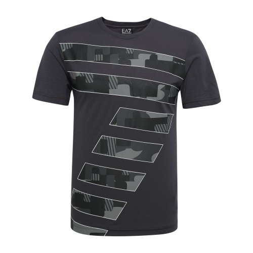 Emporio Armani/安普里奥阿玛尼 时尚休闲蓝灰色圆领条纹印花LOGO男士短袖T恤 3ZPT88PJM9Z1994