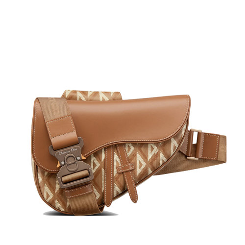 DIOR/迪奥 22春夏新款SADDLE系列 男士咖啡色CD Diamond图案帆布光滑牛皮革翻盖单肩斜挎马鞍包1ADPO093CDP_H24E