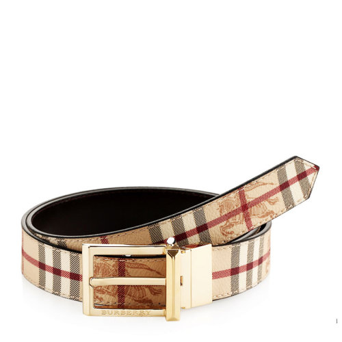 BURBERRY/博柏利 男士卡其色PVC配皮经典格纹针扣形腰带皮带 3789611
