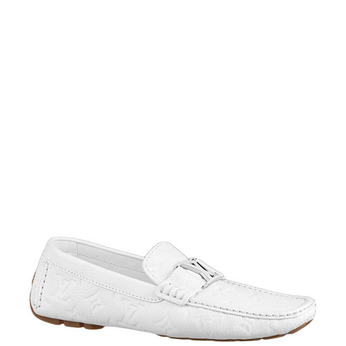 Louis Vuitton/路易威登 22年早春新款 MONTE CARLO系列 男士白色压纹粒面小牛皮老花压纹乐福鞋1A9F7Q