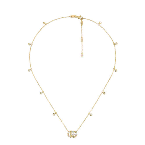 GUCCI/古驰 经典款GG Running系列 18k金黄金饰字母GG吊饰镶嵌35颗钻石项链481624J85408000
