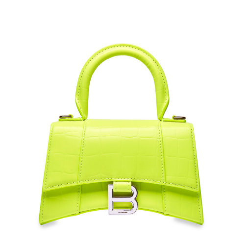 Balenciaga/巴黎世家 20  HOURGLASS系列 女士XS号霓虹黄鳄鱼压纹小牛皮B徽标单肩斜挎手提沙漏包59283315VDY7206