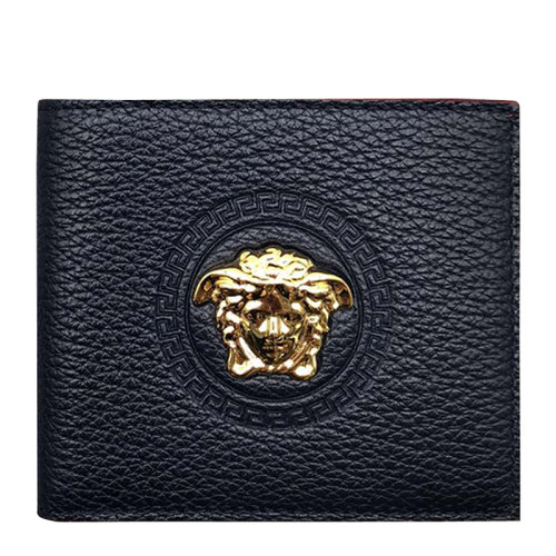 VERSACE/范思哲 主线深蓝色金色美杜莎短款皮质钱包 at