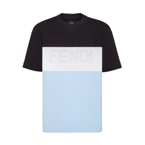 FENDI/芬迪 22年早春新款 男士拼色纯棉浮雕Logo短袖T恤FY1101AI7GF1CK4