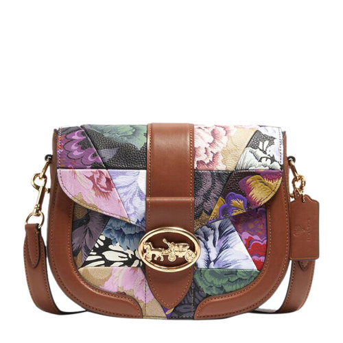 COACH/蔻驰Georgie系列女士卡其色多色鹅卵石皮革经典马车徽标按扣开合单肩包斜挎包马鞍包女包 C2804IMLL9