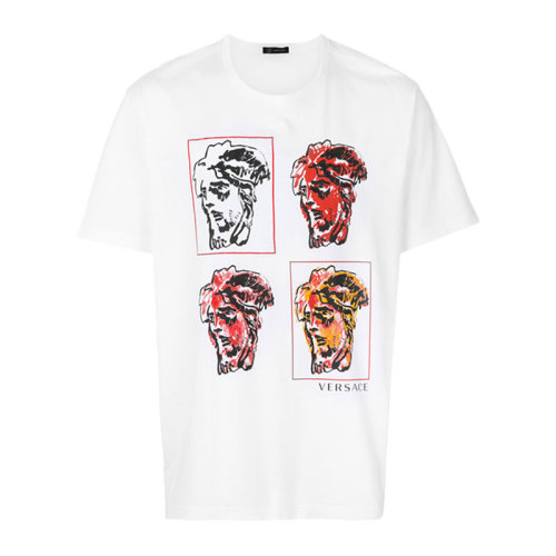 VERSACE 范思哲 男士 服装 圆领白色人像图案棉质T恤 男士短袖T恤
