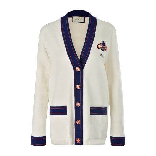 GUCCI/古驰  女装 服装 淡黄色棉质经典蜜蜂logo时尚长袖针织衫外套 女士针织衫