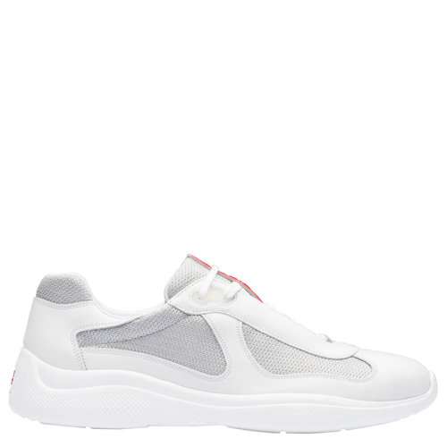 PRADA/普拉达  America's Cup系列 男士白色/银色小牛皮和织物面料运动鞋4E3337_6GW_F0J36