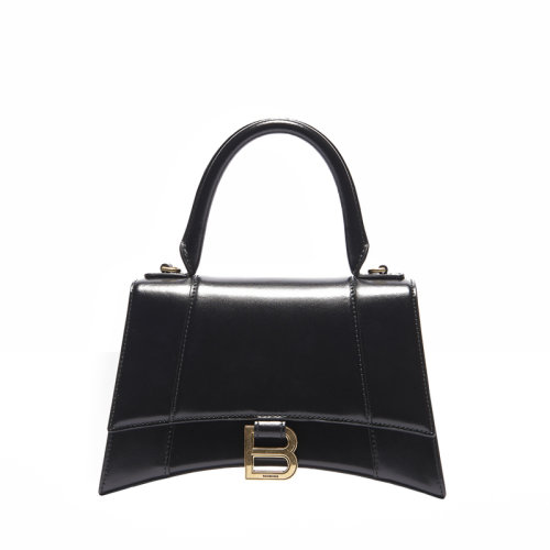 Balenciaga/巴黎世家 20Hourglass 女士小号黑色亮小牛皮手提包沙漏包 5935461QJ4M1000