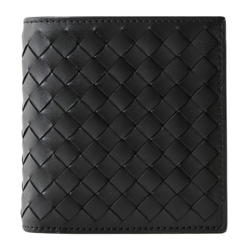 Bottega Veneta/葆蝶家 男士黑色小牛皮编织短款双折钱夹钱包卡包男包 222338-V4651-1000