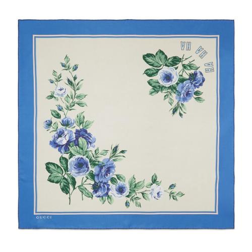  GUCCI古驰 22年秋冬 男士 Gucci HA HA HA特别系列花朵印花真丝围巾 724349 4G001 9269
