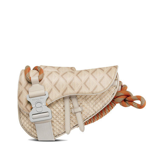 DIOR/迪奥 22春夏新款SADDLE NAUTIC系列 男士自然色CD Diamond图案帆布航海风格绳编肩带单肩斜挎马鞍包1ADPO025CDP_H110