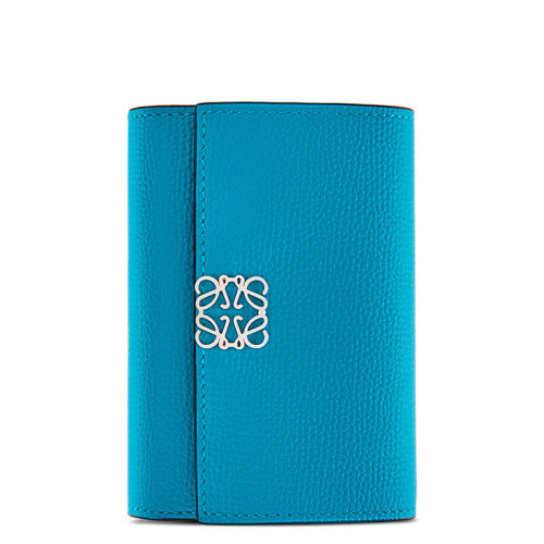 LOEWE/罗意威  女士泻湖蓝鹅卵石纹小牛皮徽标印花双折垂直钱包0010593648