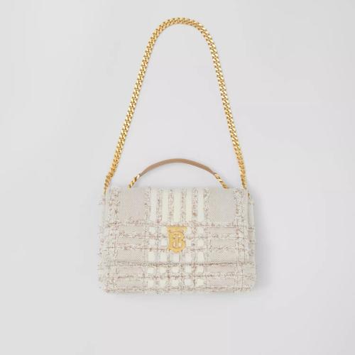 BURBERRY 22年秋冬 女士 Lola - 小号针刺棉格纹帆布学院风萝纳包 80563651